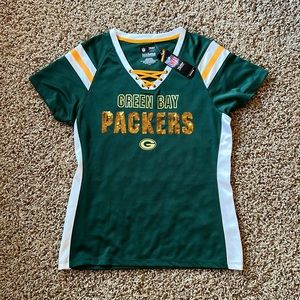 NEW NFL GREEN BAY PACKERS Jersey Sequin Tee Shirt Womens Large NWT